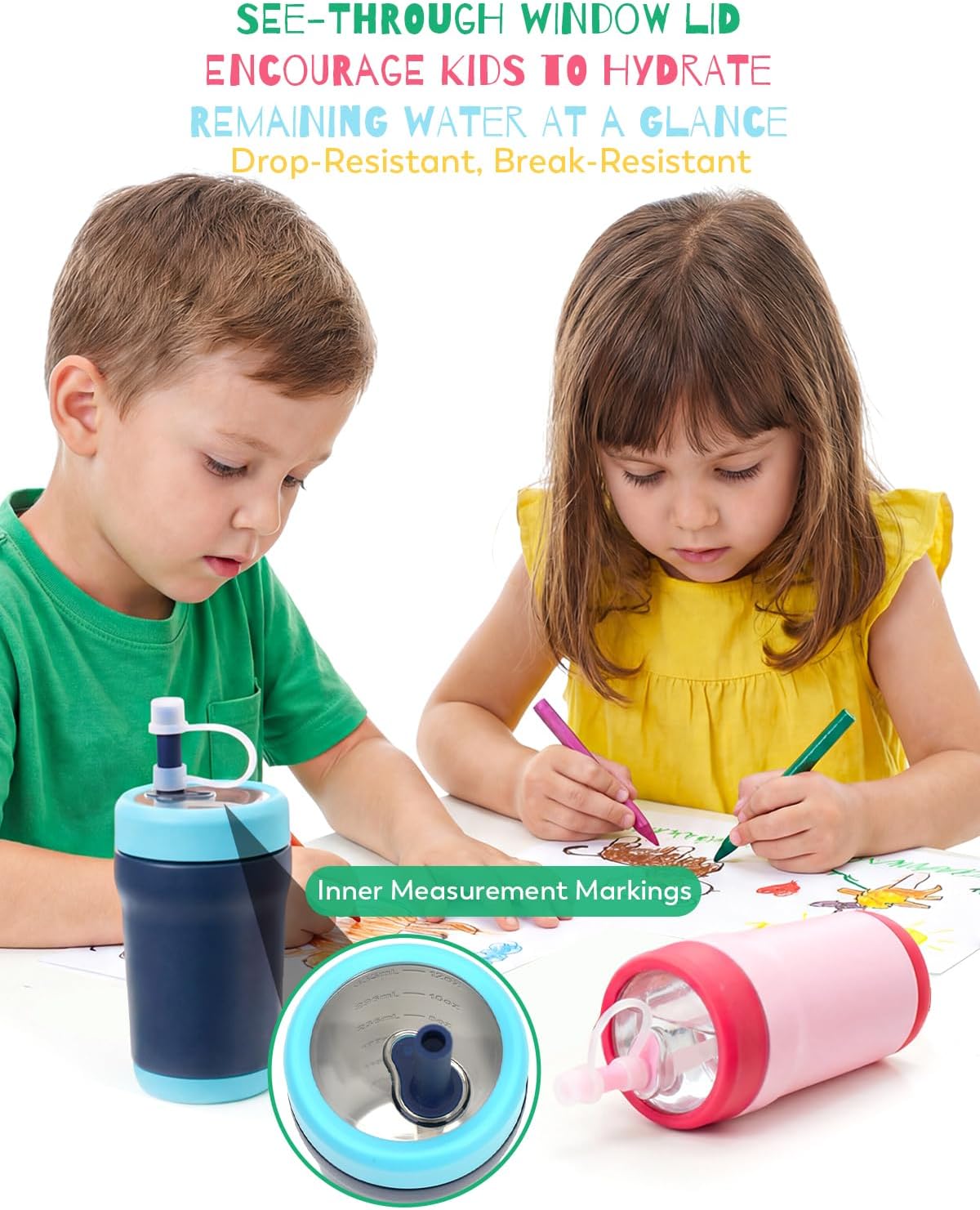 Zukro Toddler Tumbler with Flexible Straw, Spill Proof Clear Lid, 12 oz Kids Vacuum Insulated Travel Cups, Stainless Steel Sippy Cup with Non-slip Bottom, BPA Free & Dishwasher Safe - Navy - Image 3