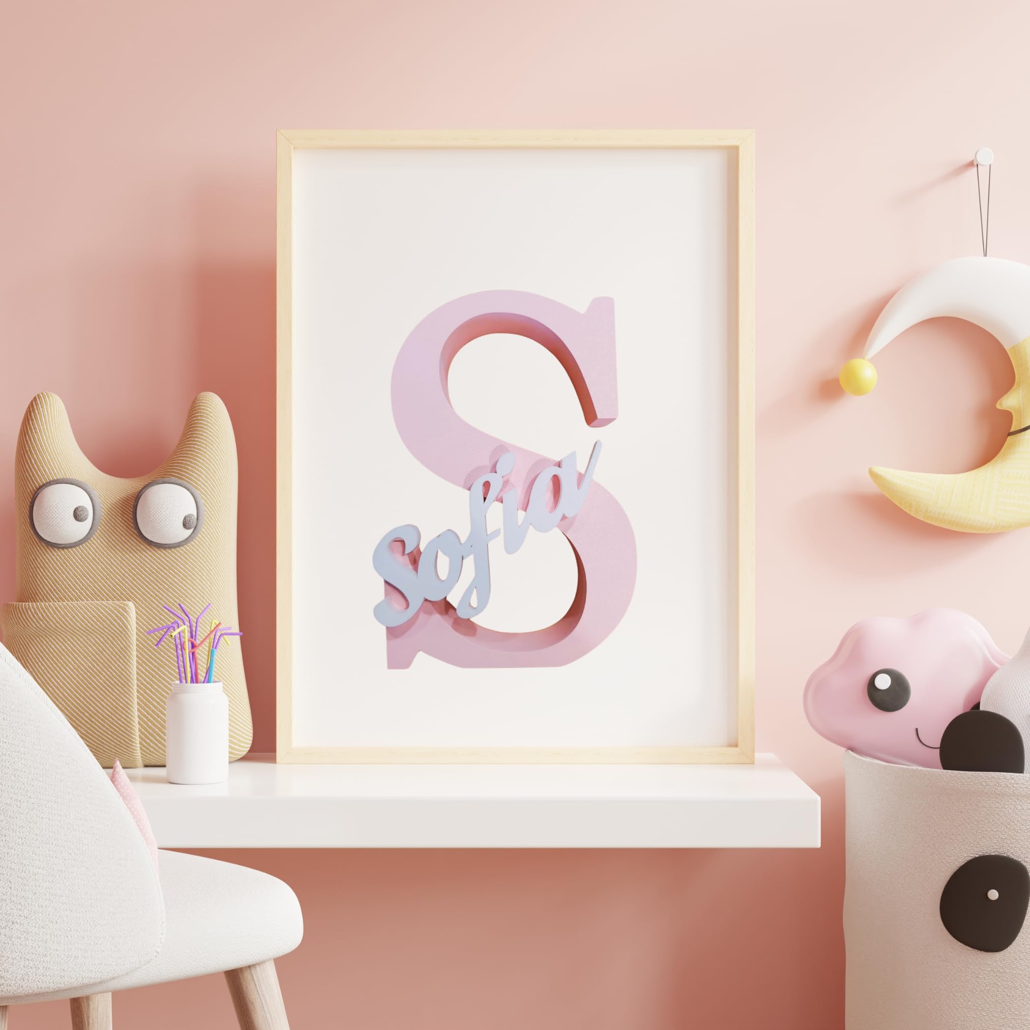 Lettera 3D con Nome Personalizzato – Scritta Decorativa Cameretta Bambini – Regalo Nascita e Battesimo – Disponibile in Vari Colori – 25x23x4 cm