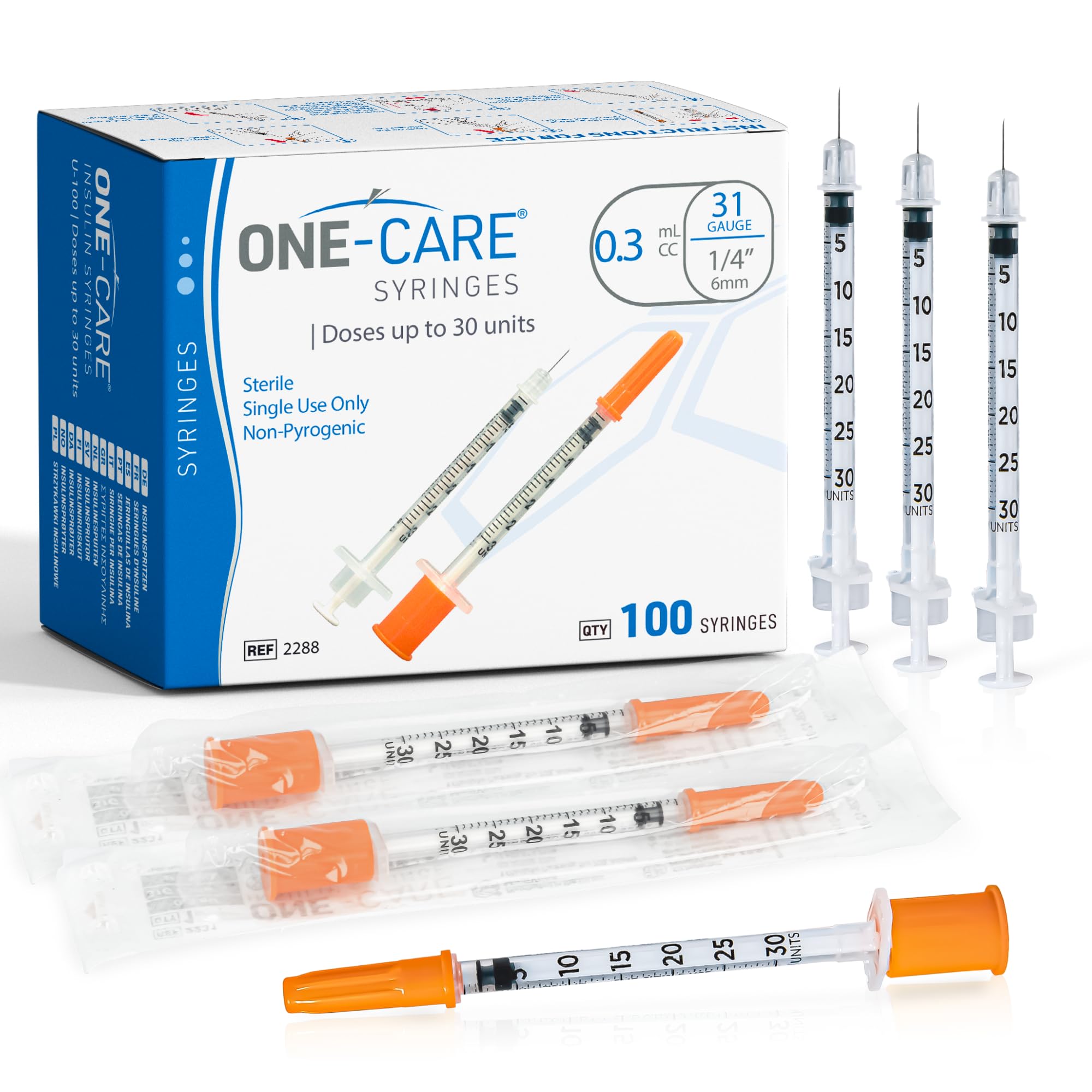 ONE-CARE Syringes 0.5 ml/cc, 31G x 1/4" (6mm), Orange Cap, 100pcs/bx — Amazon image 11