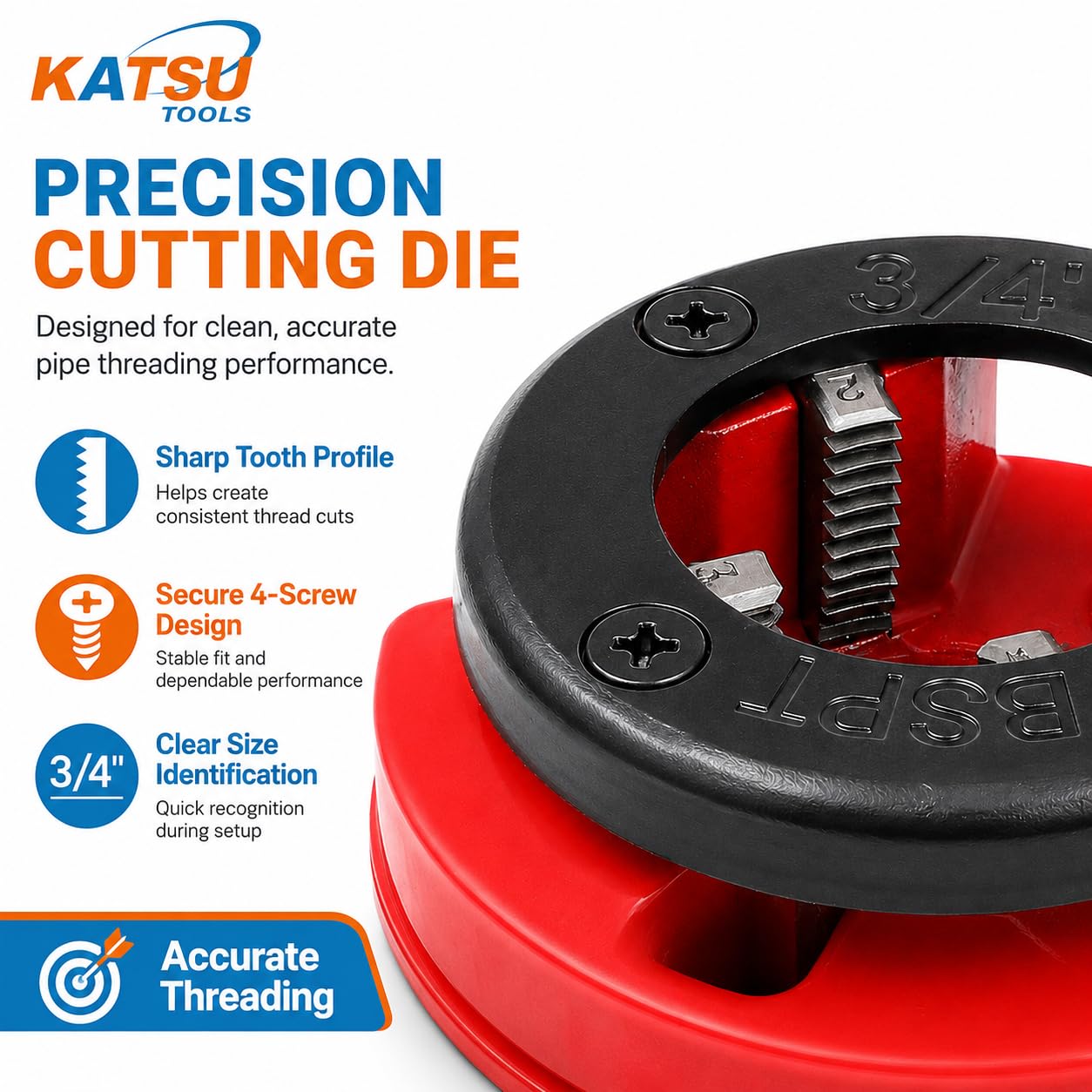 KATSU Tools Set di utensili manuali per filettare tubi da 1/2 "- 1-0,6 cm, kit infila tubi a cricchetto con 4 fustelle in lega di alluminio, manico in acciaio, strumento idraulico per filettatura