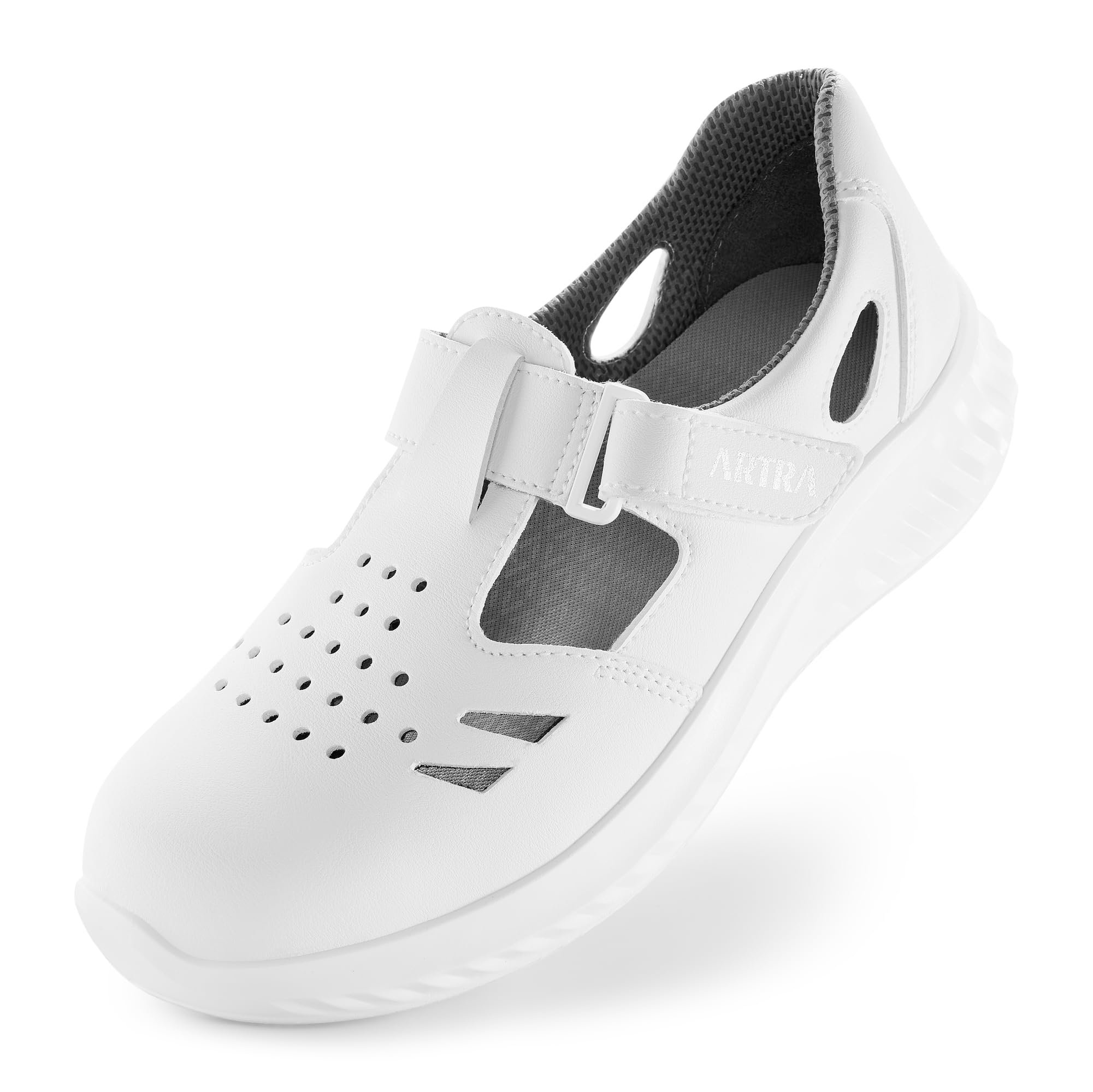 ARTRA Sandalia con velcro brazos 9007, zapatos de trabajo blancos S1, zapatos de cocina sanitaria con puntera de acero, Blanco, 43 EU