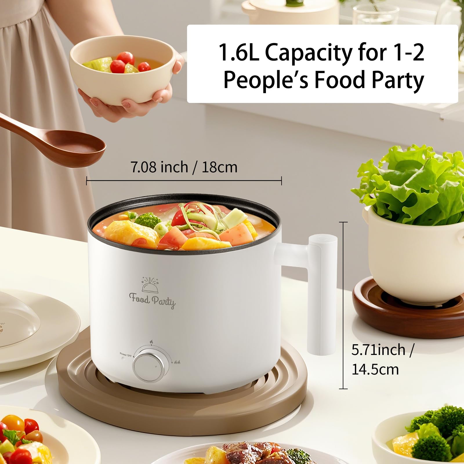 Food Party Hot Pot elektryczny garnek Hotpot 1,8 l, elektryczny garnek do gotowania 220 V, gotowarka do makaronu, elektryczna patelnia, Electric Pot, gotowarka do ramen, chiński hot pot fondue