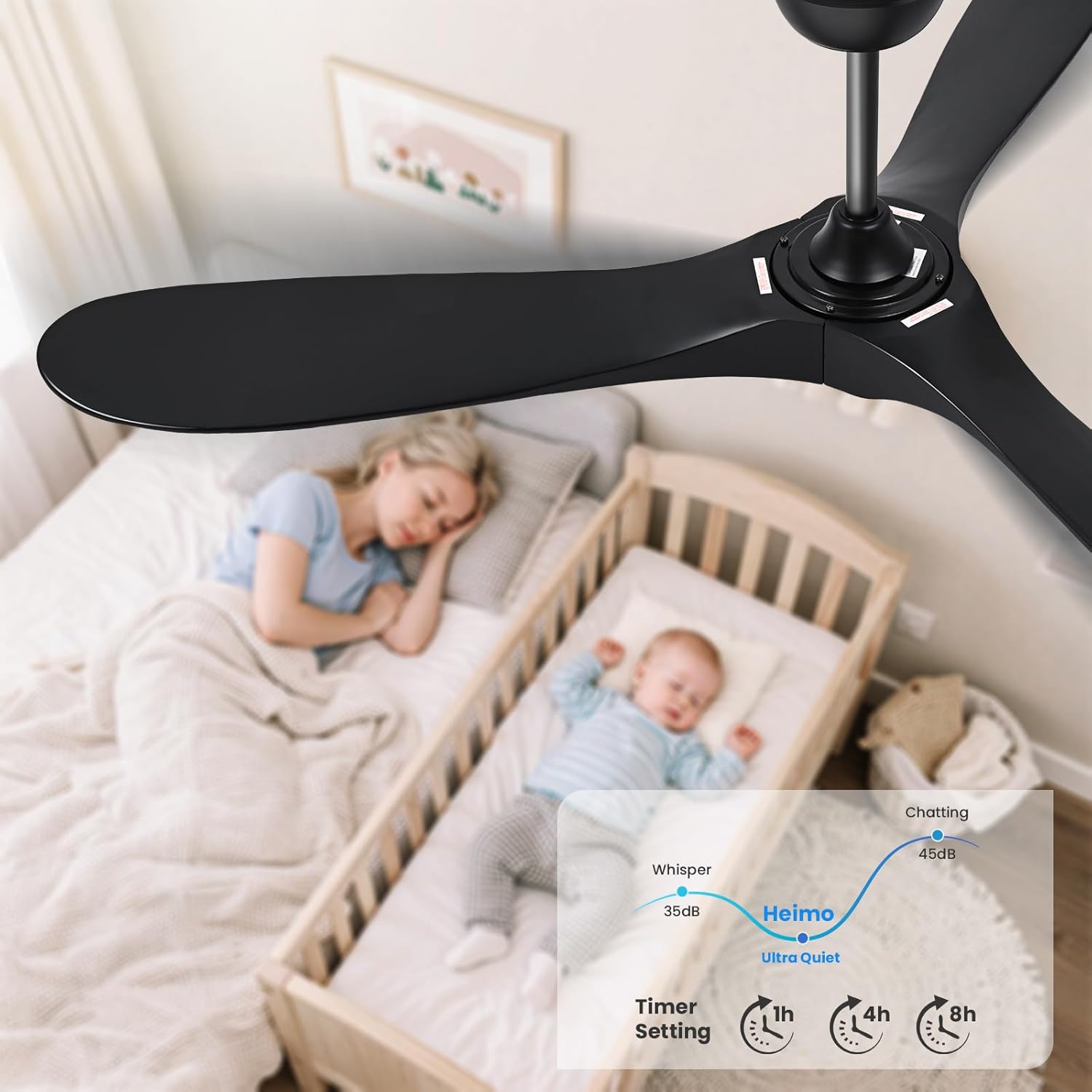 heimo 60 inch black ceiling fan no light?indoor outdoor 3 blade wood ceiling fans without lights for patios bedroom living room farmhouse big outside fan for sloped angled ceiling black 60 in