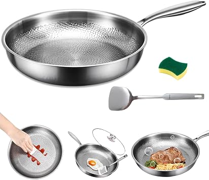 Titanium Hammered Pan Pro, Multifunctional Ultra-Durable Scratch-Resistant Non Stick Wok & Stir-Fry Pans, Frying Pans for Oven, Induction & All Cooktops,10.2in