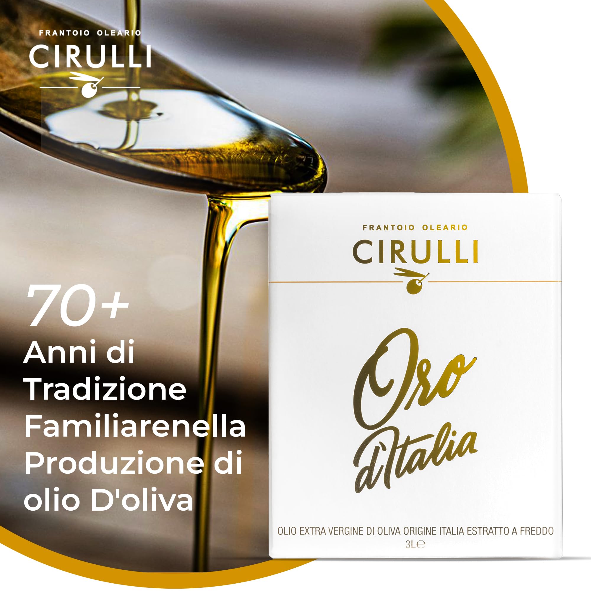 Cirulli Olio Extravergine di Oliva 100% Italiano - 3L Bag in Box con Rubinetto Laterale - Olio EVO Premium - Olio Extravergine dalle Radici Antiche - Raccolto Precoce - Ricco di Polifenoli