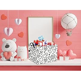 HIYAGON Rectangular Heart Basket Kids Baby Storage Bin Toy Basket Organizer Box for Girls Love Room Decor(Black Striped Heart)
