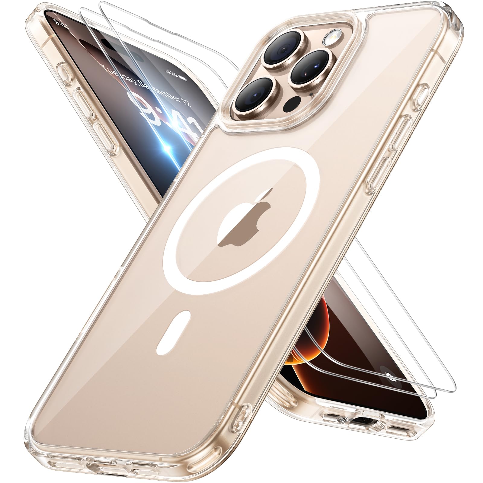 miracase Magnetic Series for iPhone 16 Pro Case [Compatible with MagSafe] [with 2X Screen Protectors] Military-Grade Protection, Anti-Fingerprint, Slim Phone Case for 16 Pro 6.3 inch - Crystal Clear