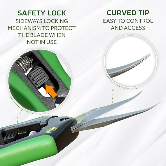 Hydroponic 2Pack Microtip Straight blade/Curved Blade Flower Leaf Trimmer Pruning Shears by Yieldcropper