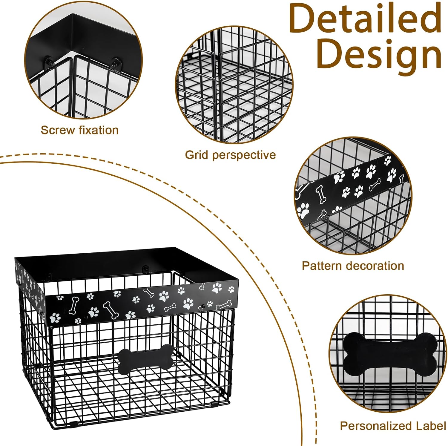 Indestructible Dog Toy Bin - Metal Dog Toy Basket, Pet Wire Folding Basket - Large Dogs Toys Storage Personalized - Dogs Toys Box Chew-Proof Pet Supplies Holder for Living Room, Black