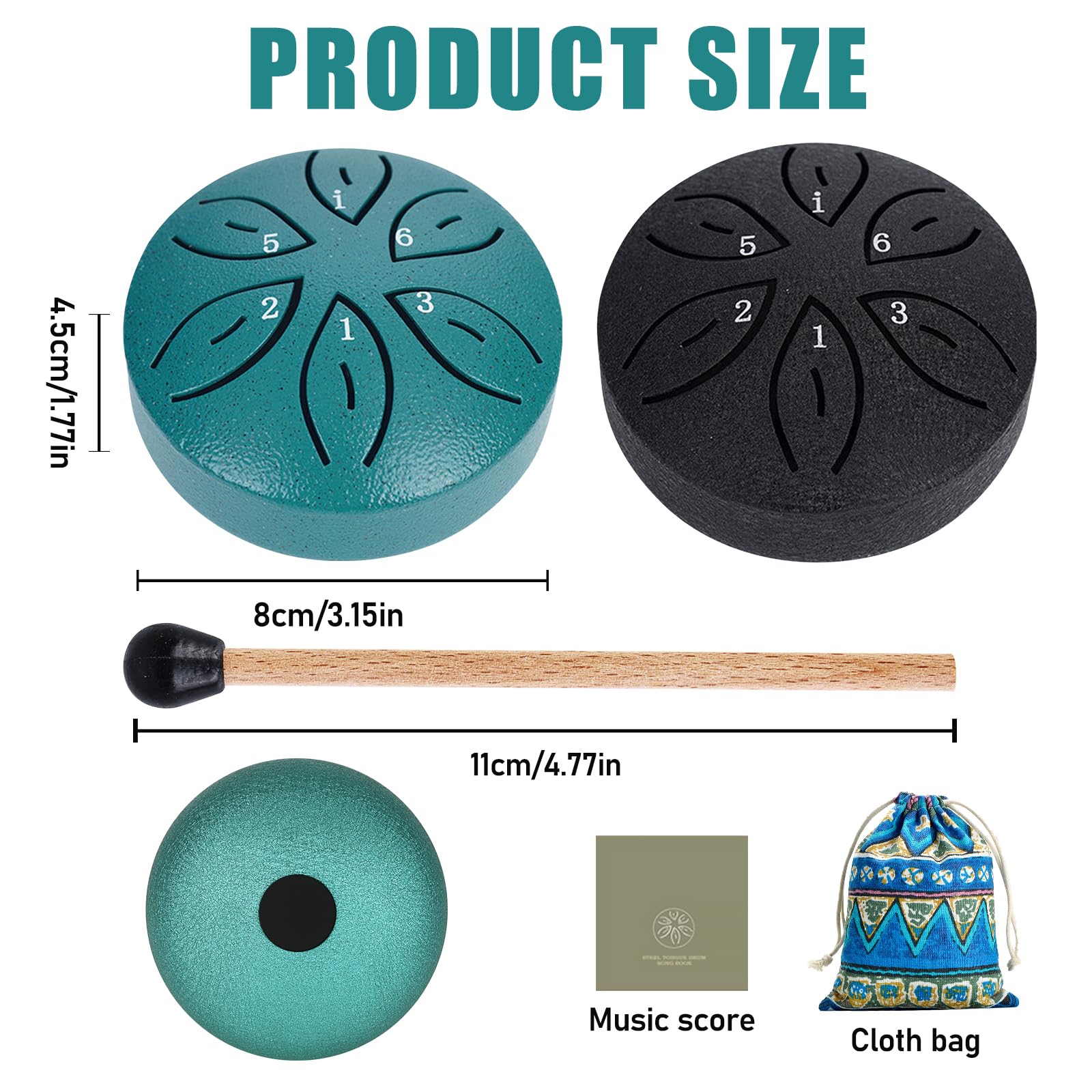 2er-Pack Steel Tongue Drum, 7,6cm 6 Töne Zungentrommel Steel Tongue Drum, Stahlzungentrommel Mit Stofftasche, Musikbuch Und Schlägel, Stahlzungen Für Meditation Yoga Klangheilung