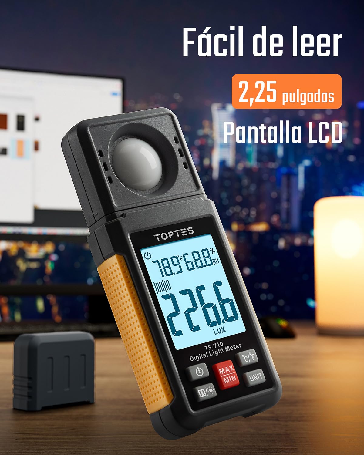 TopTes TS-710 Luxómetro, Medidor de Lux/Pies Candelas con Sensor Giratorio de 180º, Rango de 200,000 Lux, Medidor de Luz para Plantas, LED en Hogar y Escuelas, Oficinas - Incluye Batería