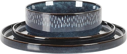 Miniatura 5 de Gibson Elite Matisse Moderna - Juego de vajilla de 12 piezas de cerámica reactiva de cerámica y tazones, color azul cobalto