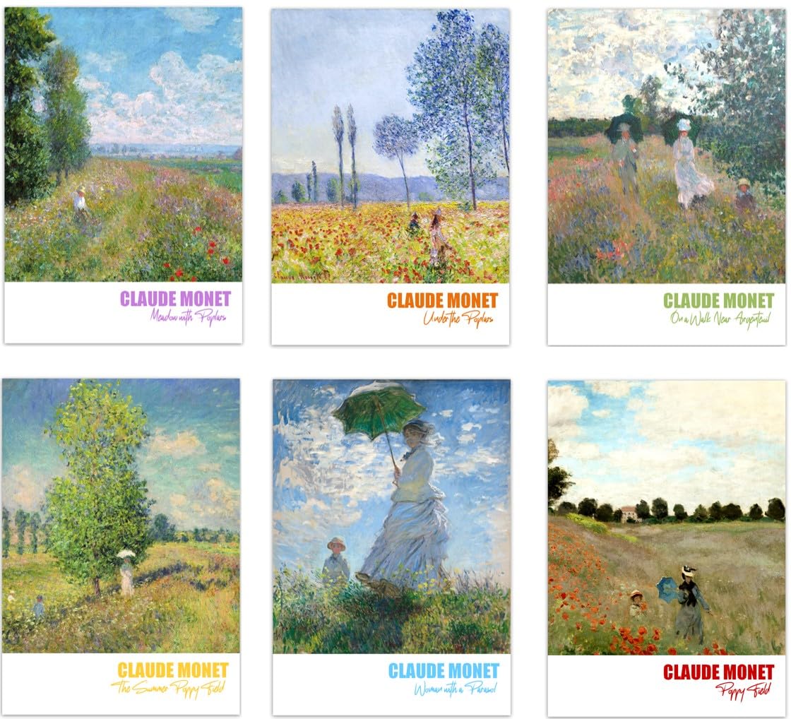 GoodHomeZen Claude Art Prints Set of 6, Collection, Art Unframed A4 Size