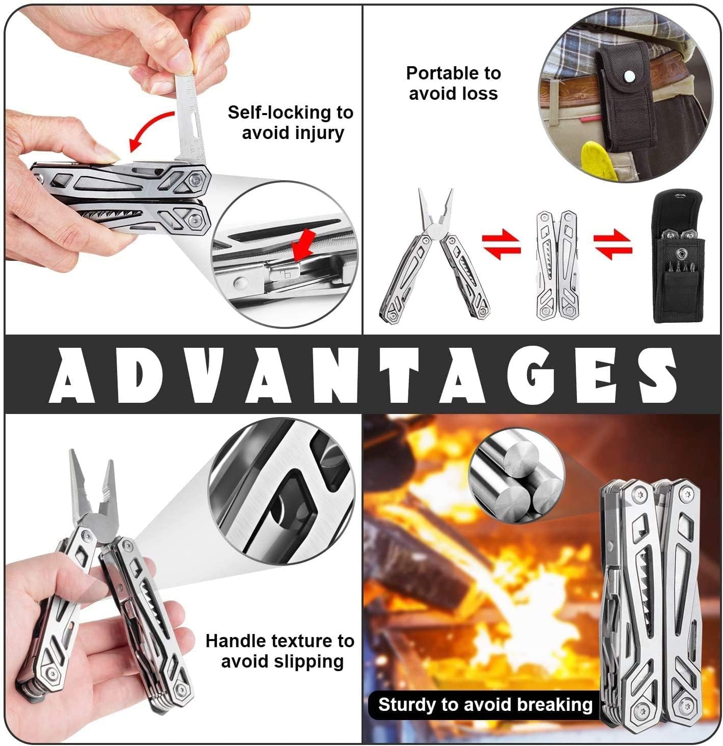 WETOLS 21-in-1 Multi-Pliers, Multi-Tools, Foldable and Self-Locking, with Hard Stainless Steel, Multitool Used as Pliers, Knife, Bottle Opener, Screwdriver, Sickle etc, WE-182