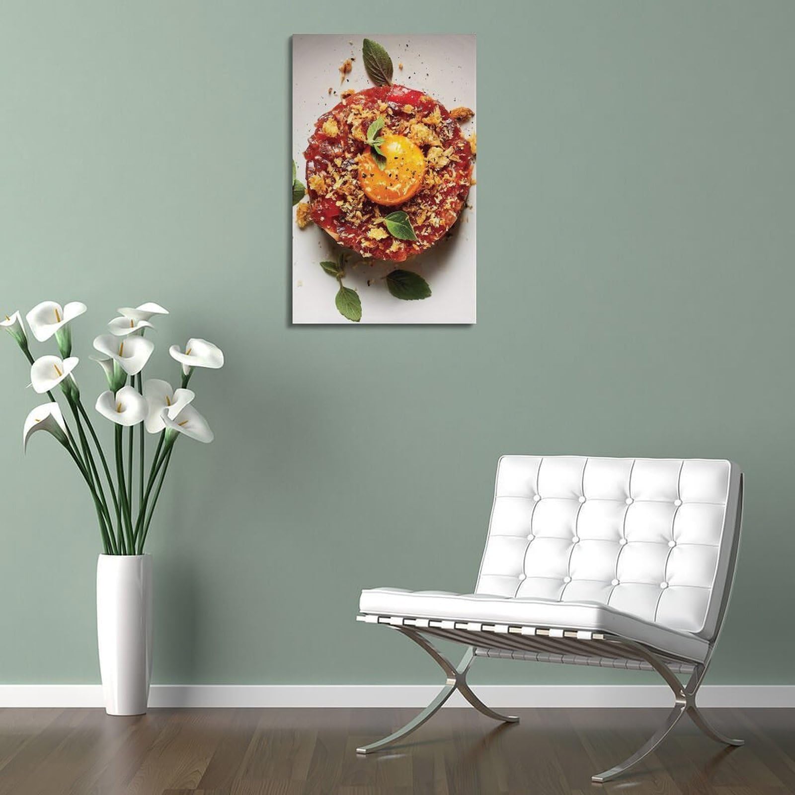 Essen-Poster im deutschen Stil, Rindfleisch-Tatar mit Croutons, dekoratives Gemälde, Leinwand, Wandposter und moderne Familienschlafzimmer-Dekoration, 60 x 90 cm