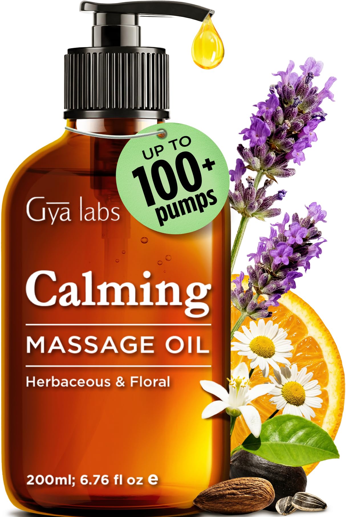 Gya Labs Calming Massage Oil - 6.76 Fl Oz - Lavender Massage Oil & Total Relaxation, Inspires Spa-Like Atmosphere - Authentic Ingredients, Non-GMO and Cruelty-Free