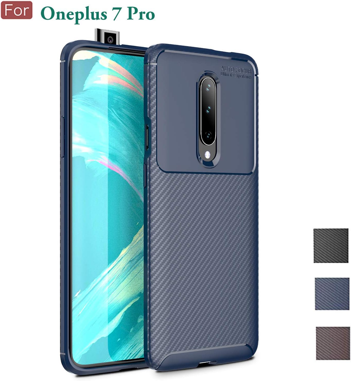 Wellci Oneplus 7 Pro Case, Anti Fingerprint Slim Fit Carbon Fiber Design Scratch Resistant Phone Case for Oneplus 7 Pro (Navy Blue)
