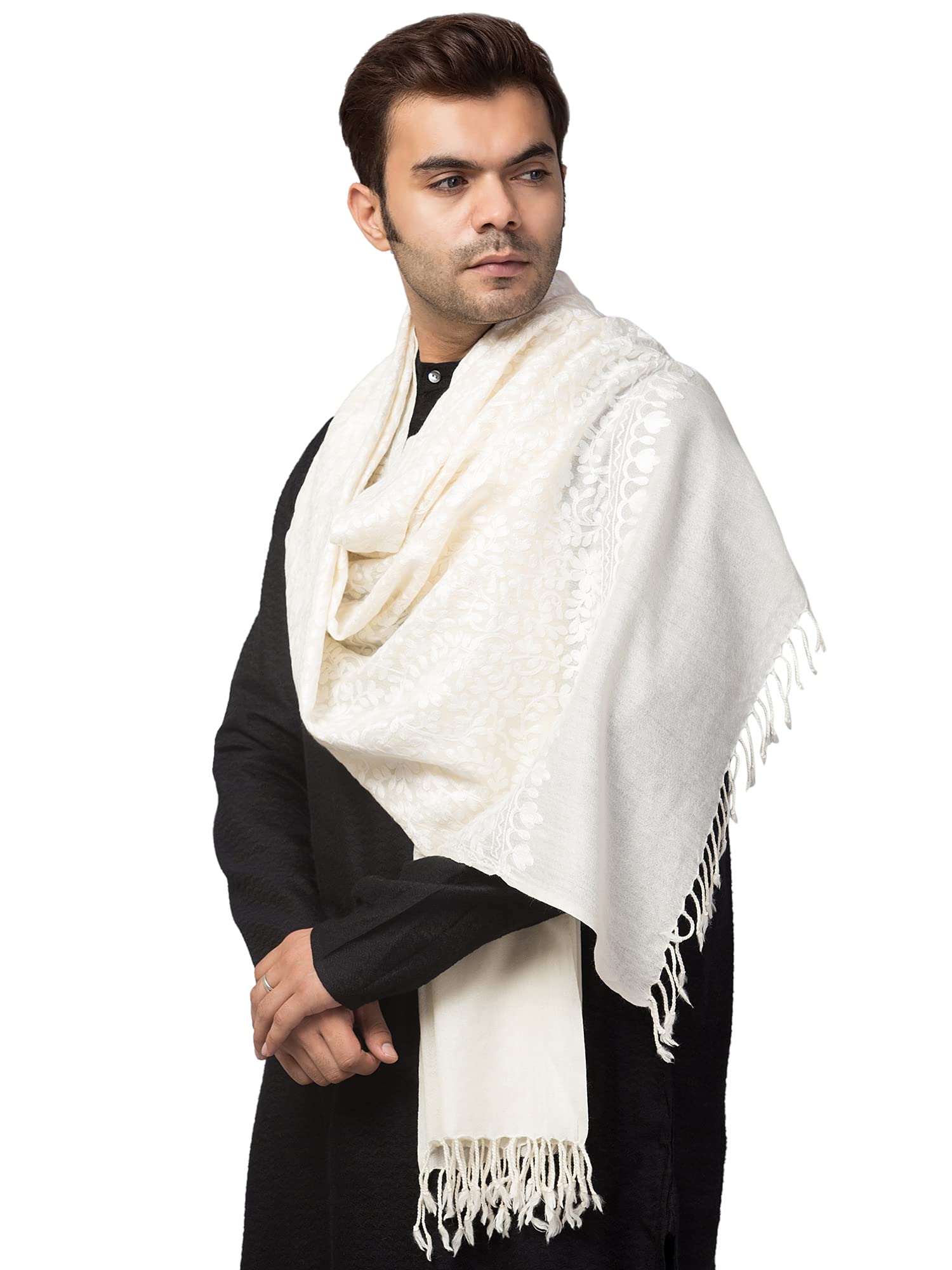 Pure Wool Kashmiri Embroidery Stole/Scarf/Muffler for Men-image-0