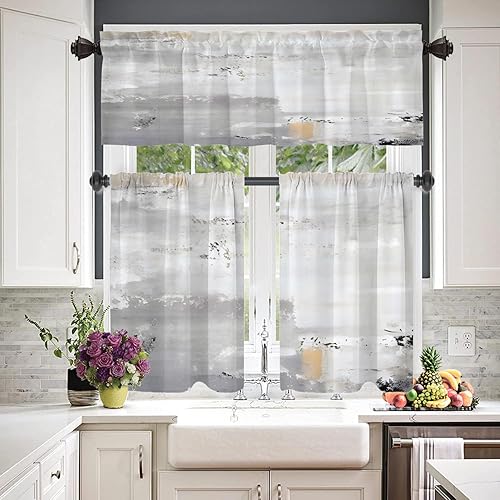 Miniatura 152 de Cenefas de cocina modernas con patrón de cobre marrón dorado para ventanas, cenefas opacas abstractas de marcas de arañazos y cortinas opacas