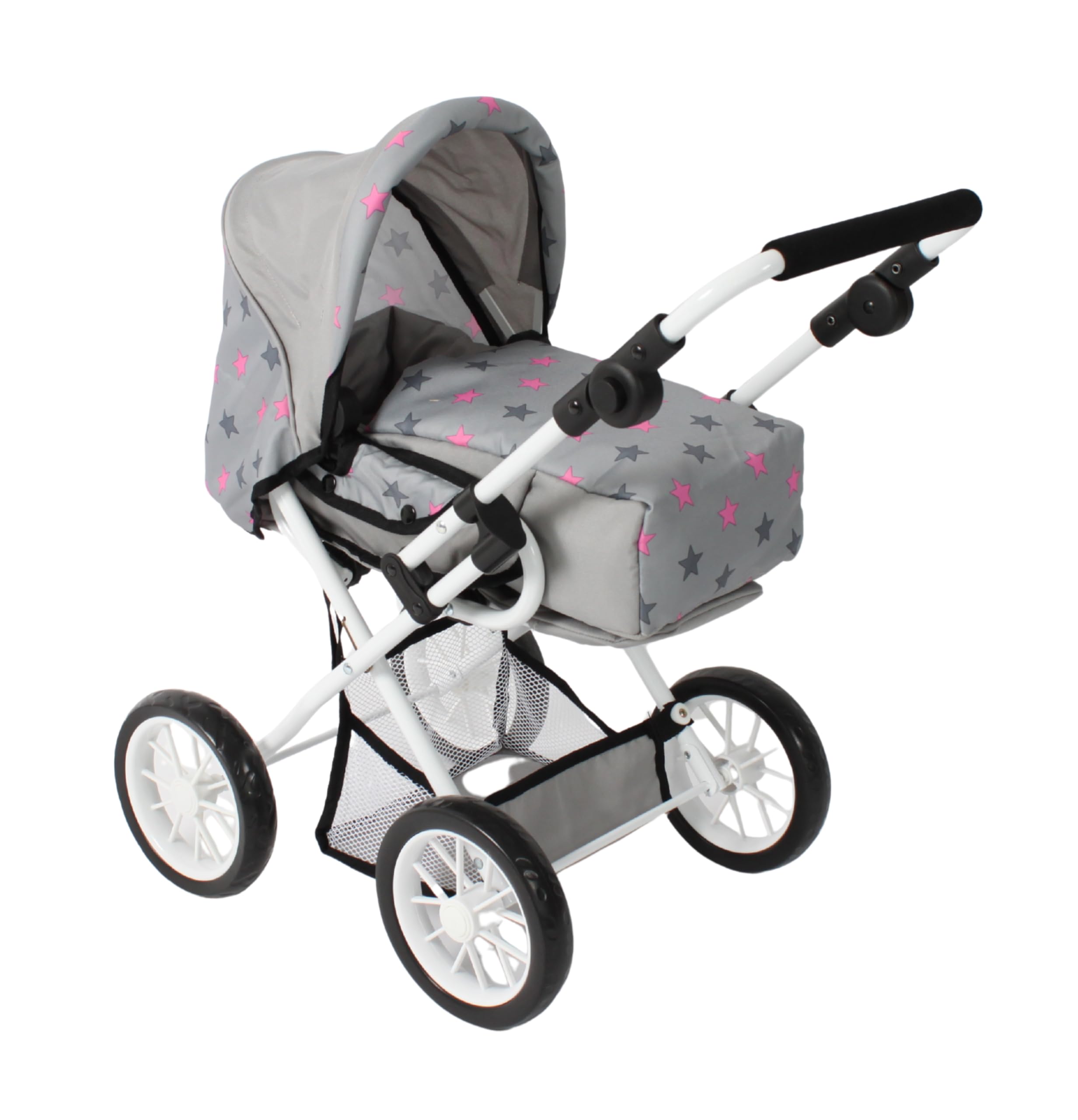 Bayer Chic 2000® Wózek dla lalek Leni kombi 3 w 1 – gwiazdka szara – składany, uchwyt z regulacją wysokości 43-67 cm, torba do przenoszenia – lalki do 46 cm, od 3 J.