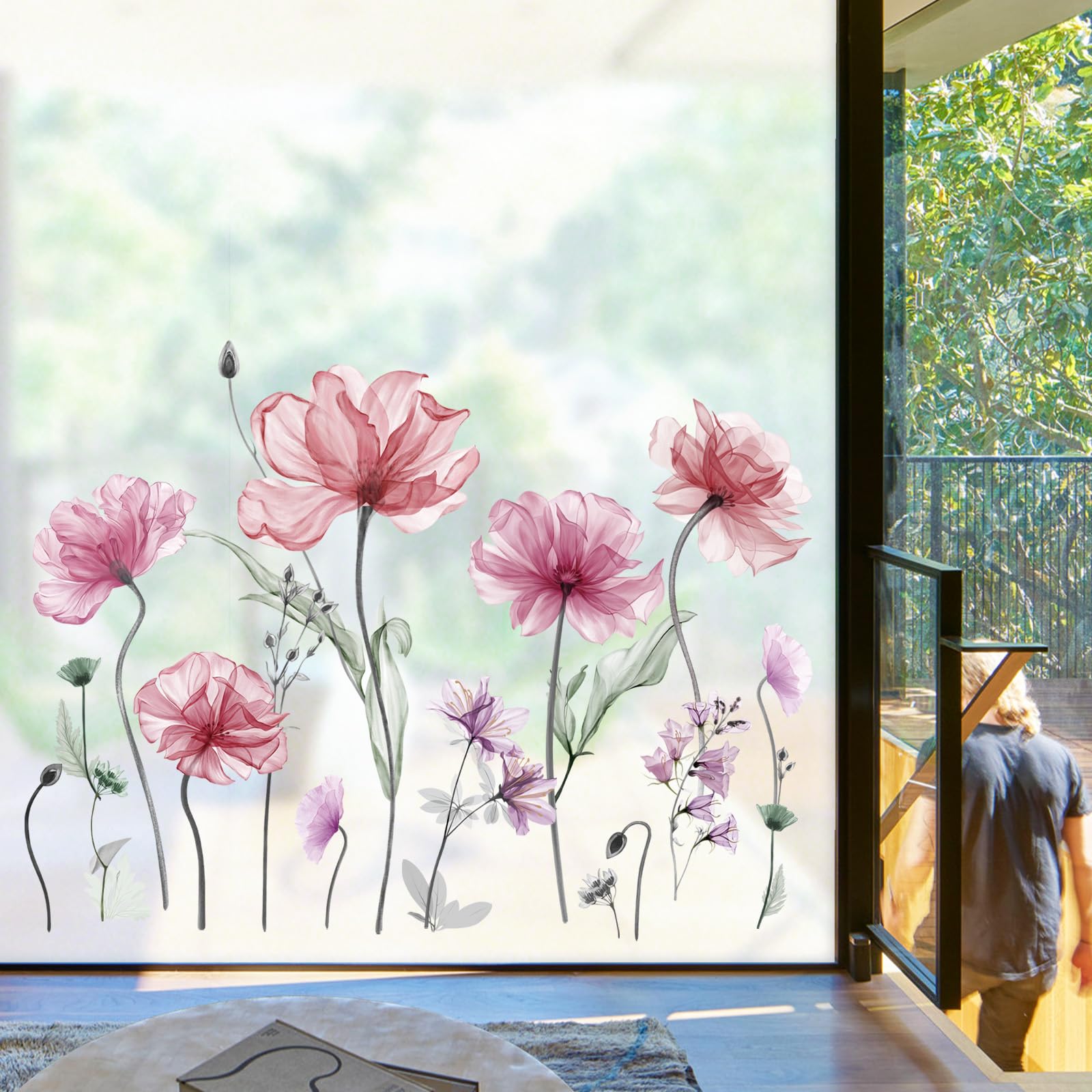 WandSticker4U®- Pegatinas De Prisma Para Ventanas Flores AMAPOLAS Rojas Primavera Reutilizable (44x39 Cm) I Vinilo Para Ventanas Flores Decoracion Ventana Salón Dormitorio Verano (no Adhesivo