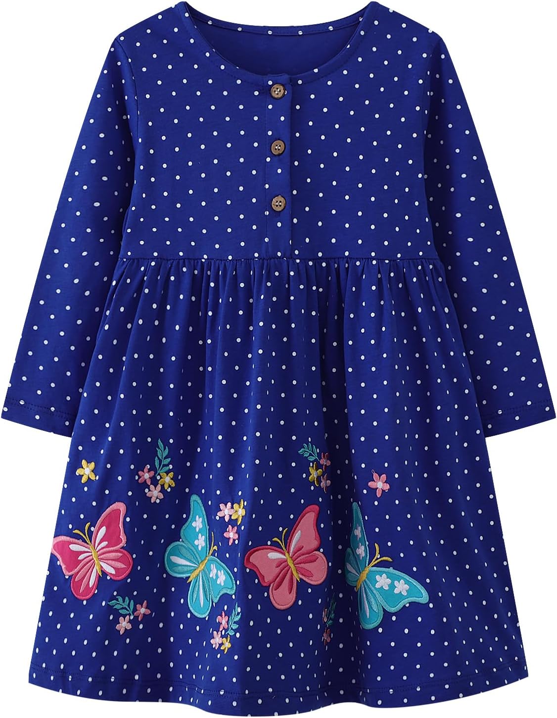 Toddler Girl Dress Kids Long Sleeve Cotton Embroidery Applique Animal Unicorn Fall Dresses 2-8 T