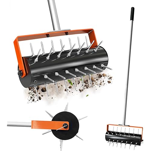 Rolling Aerator Lawn Tool Heavy Duty Manual Push Lawn Aerator Tool with 42 Spikes Lawn Aerator Spike Tool for Maintaining Garden Yard Soil Health (71IN)