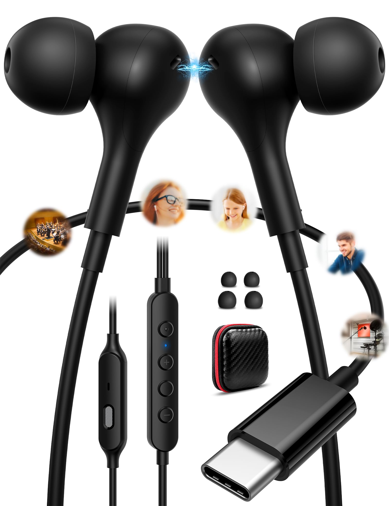 TOPAUX USB C Headphone Voice Changing Mic HiFi Bass Magnetic Headset in-Ear Noise Canceling Type C Earphone Wired Earbuds for iPhone 17 Pro Max 16 16e