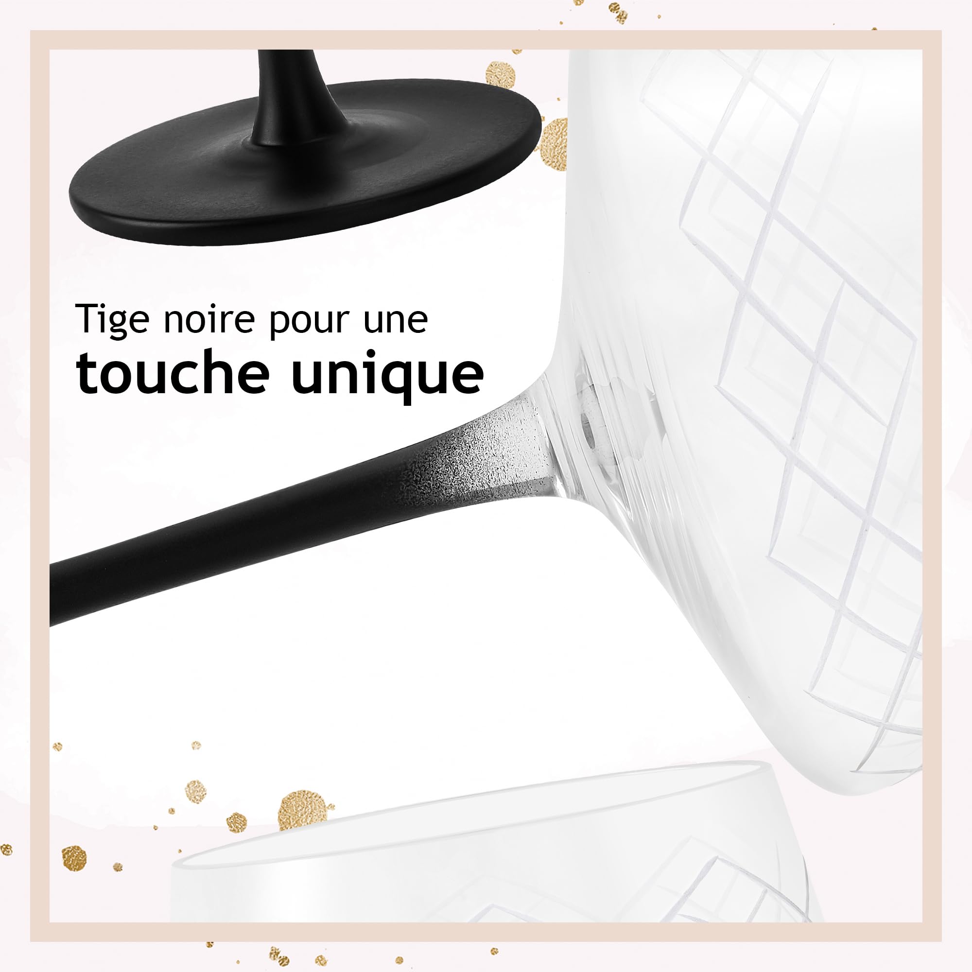 MIAMIO – 280 ml Verres Coupes Kit de 4 avec cuillère de bar, Verres à cocktail en cristal soufflé à la main avec pied noir, Verres à cocktail uniques, Verres Coupe à Champagne - Collection Crystaluna
