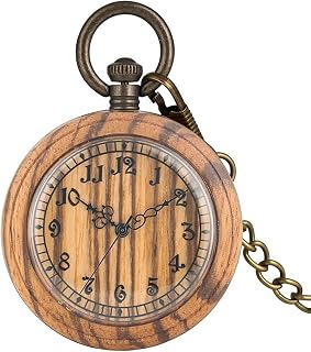 Watch, Nice Light Brown Wooden Quartz Pocket Watch for Women, Large Dial with Roman Numerals Pocket Watches for Lady, Classic Open Face Pendant Watch for Husband