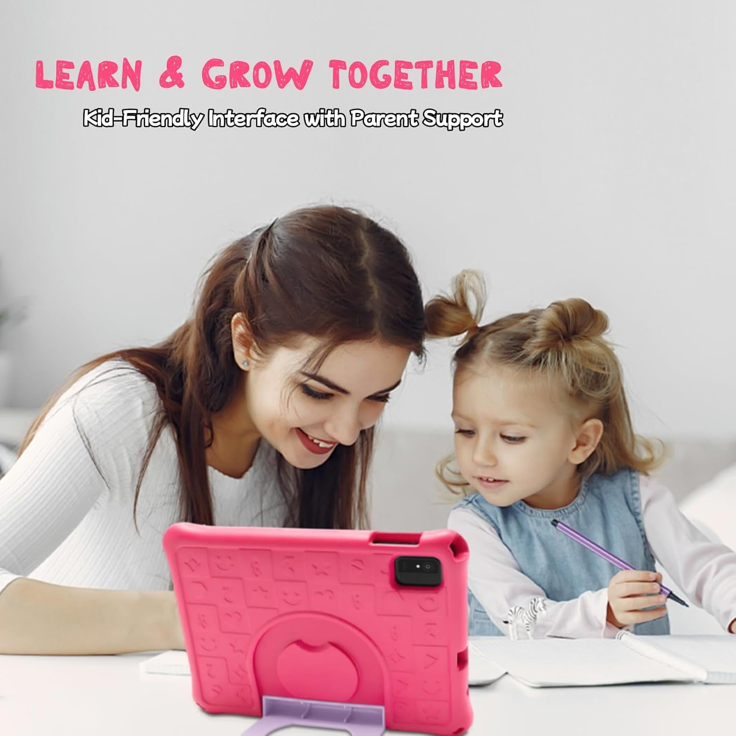 Android 15 Tablets – Kids Tablet 10 Inch with Case, Octa-Core, 8GB+64GB Storage (Expandable to 1TB), Dual Camera, GMS Certified, 5G WiFi 6, Bluetooth – Tablet for Kids Ages 3–12 (Red)