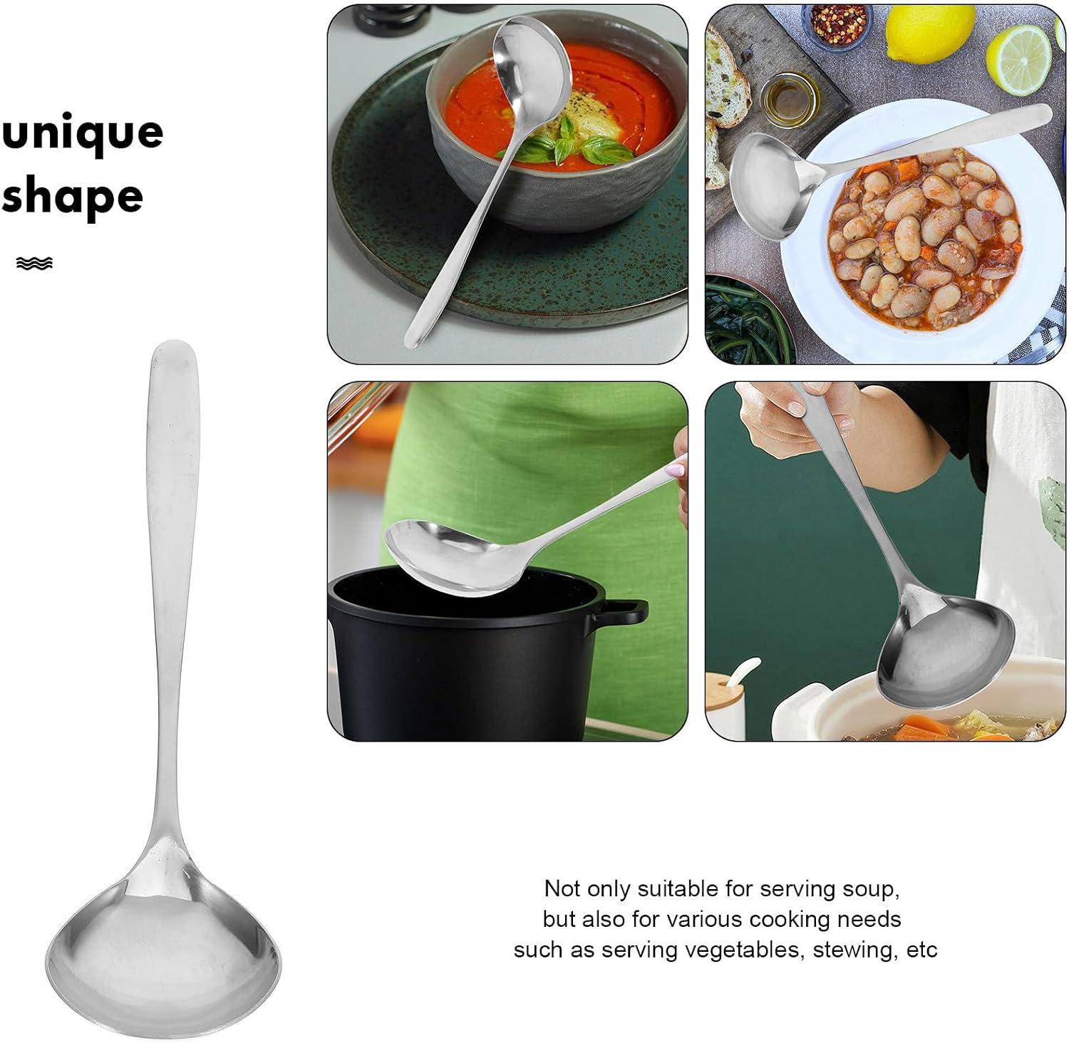 Stainless Steel Soup Spoon with Steel Wrapped Handle for Serving