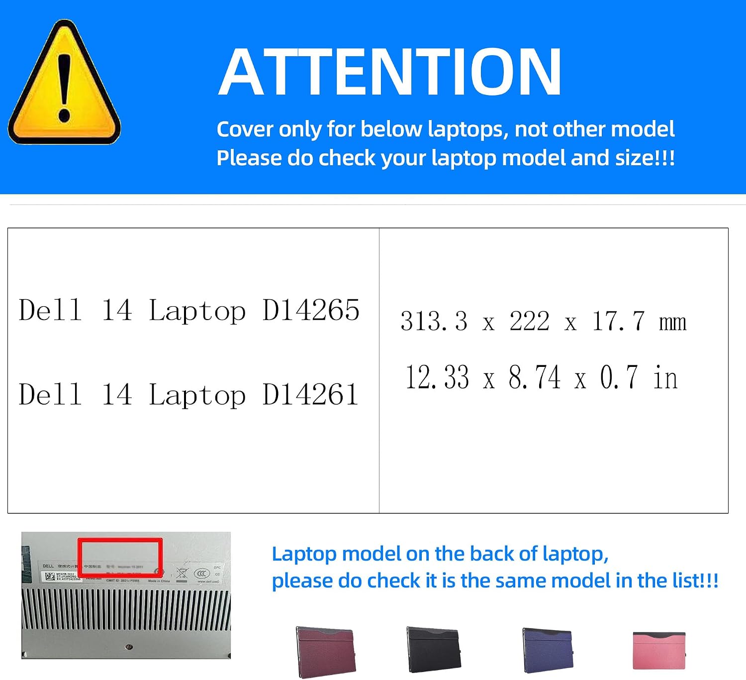 Laptop Case for Dell 14 Laptop D14265 D14261 14''[not Compatible with Any Other Model] ，2 in 1 PU Leather Inside Pocket Cover (Wine red) image 2