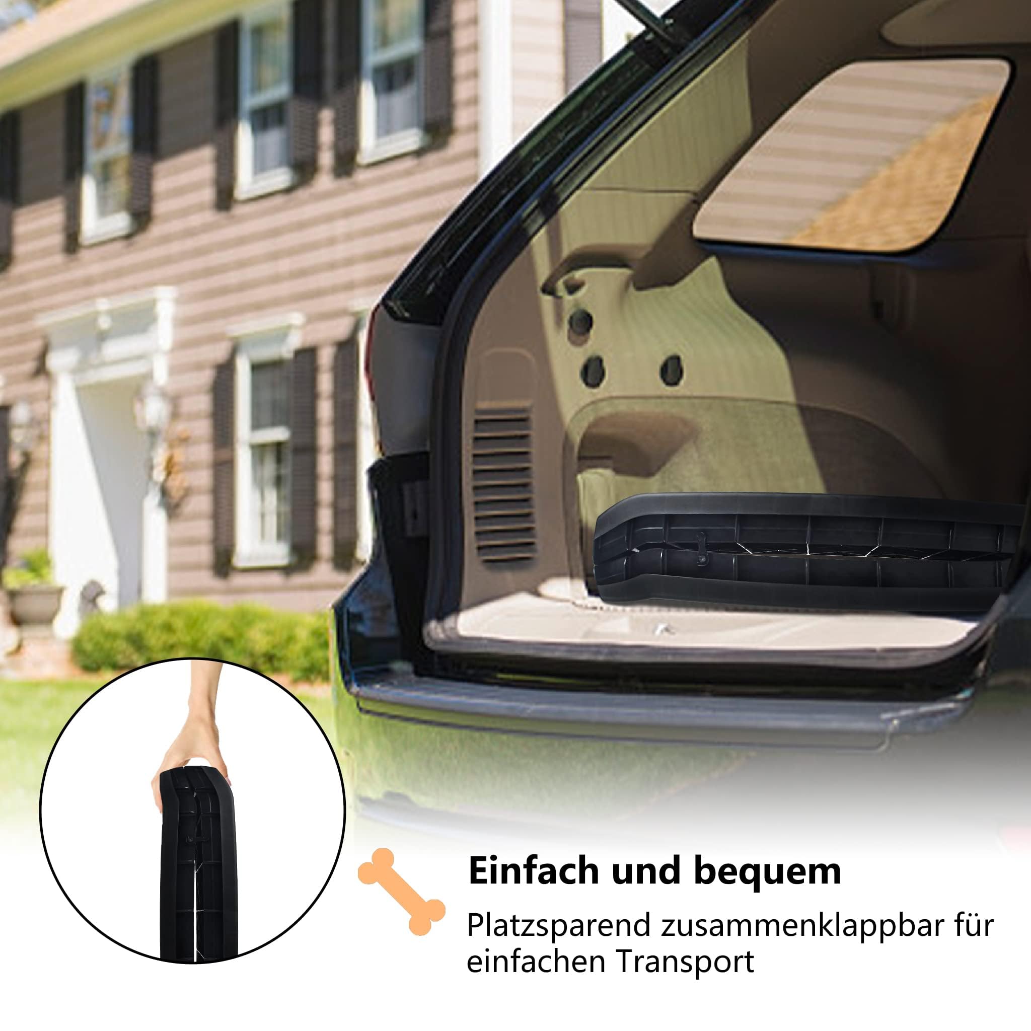 Aufun Rampa per Cani Pieghevole in Plastica per Bagagliaio per Auto Rampa per Animali Domestici Ingresso, Passerella Antiscivolo con Tampone in Gomma Fino a 90 kg, 156 x 40 cm Nero