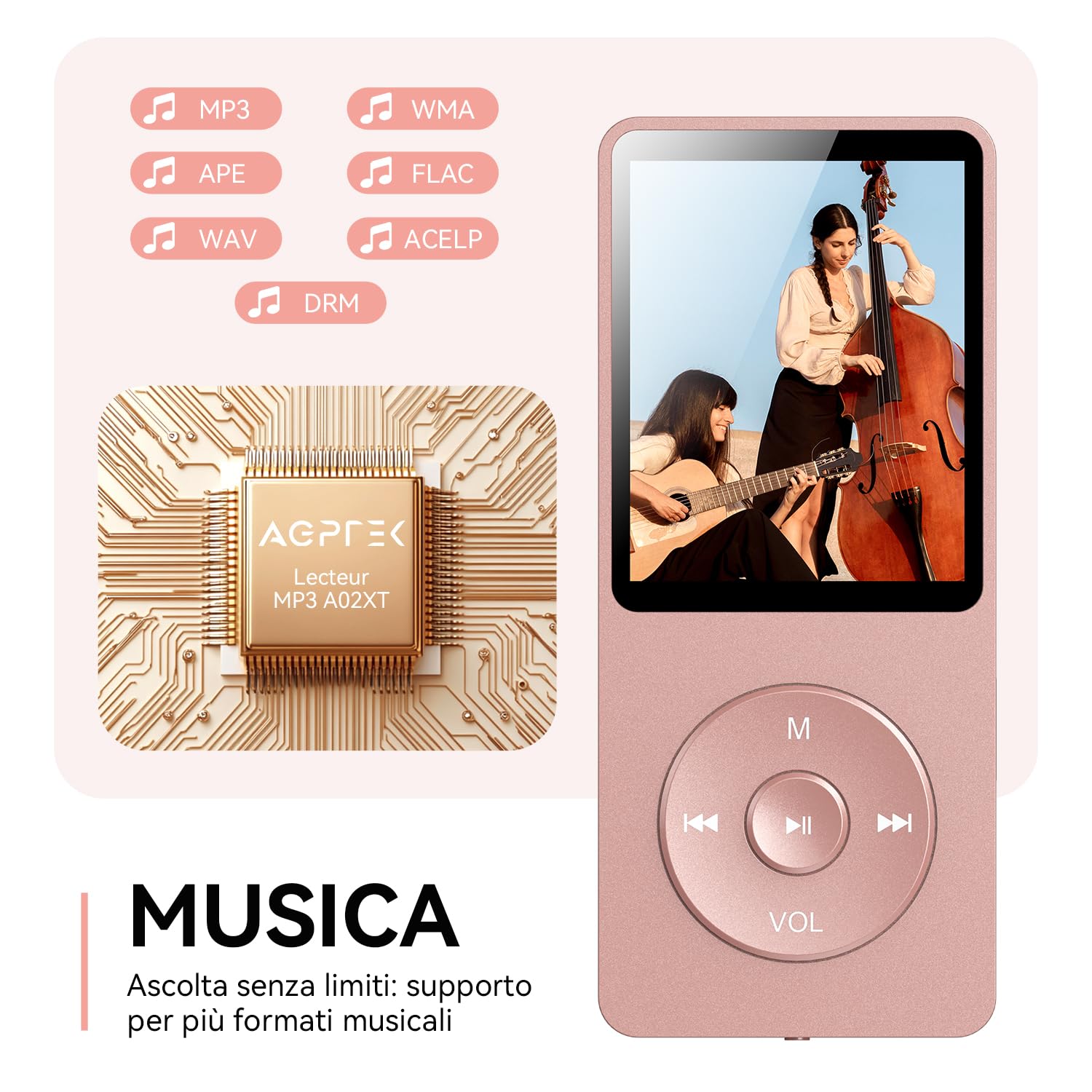 AGPTEK Lettore MP3 32GB, Bluetooth 5.3, Lettore Musicale HiFi senza Perdite