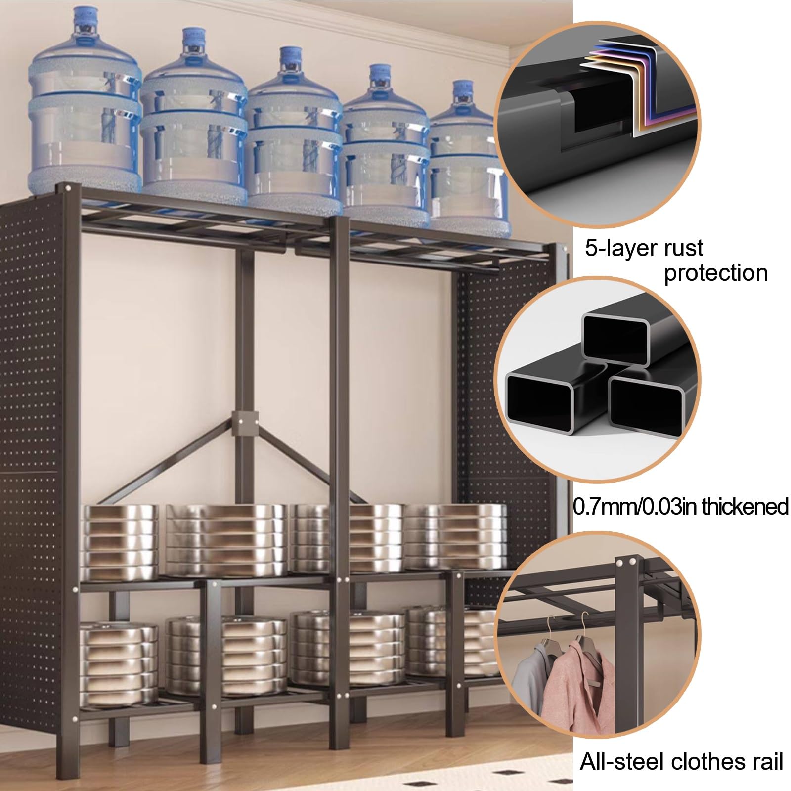 Faltschrank, Stoffkleiderschrank, Robuster Kleiderschrank mit Perforierten Paneelen, Freistehender Garderobenschrank, für Schlafzimmer(Black,130cm/51in)