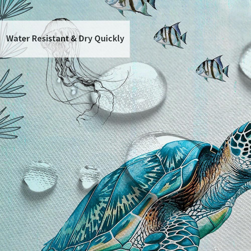 Wathon Sea Turtle Octopus Shower Curtain Blue Teal Ocean Bath Curtain Fish Underwater Animal Seashell Jellyfish Coastal Theme Bathroom Decor Set Hooks Included 70X84IN