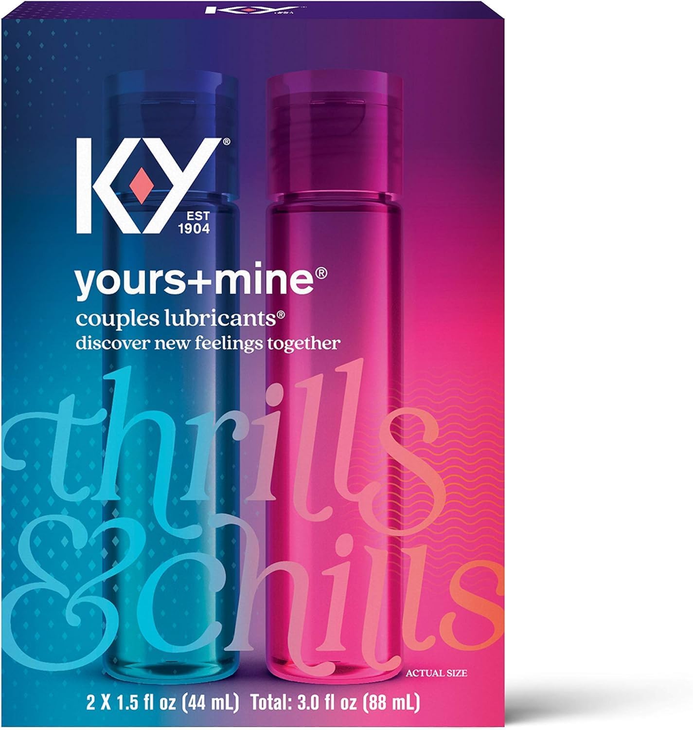 K-Y Yours + Mine Couples Lubricant, Adult Toy Friendly Personal Lubricant & Intimate Gel for Couples, Men, Women, Sex Lube, Clear, 2 x 1.5 Fl Oz, 2 count (Pack of 1)