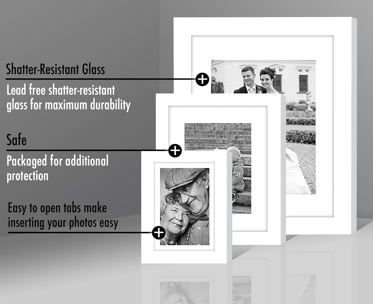 Americanflat Set of 7 Picture Frames with Shatter-Resistant Glass - Gallery Wall Frame Set with One 11x14, Two 8x10 and Four 5x7 Frames - Signature Collection - White