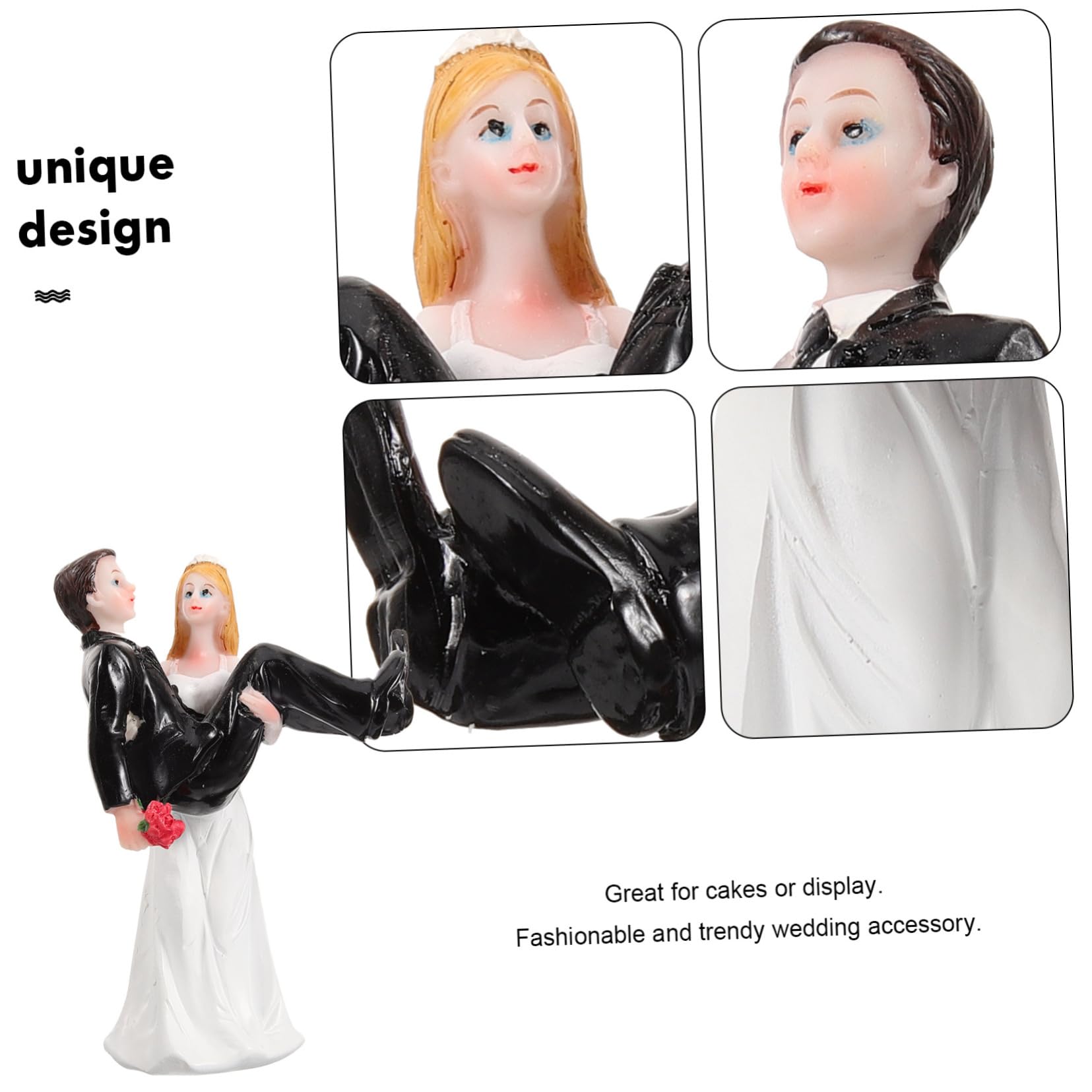 2stücke Brautpaar Figuren Statue Aus Resin Hochzeitsdeko Tortenaufsatz Für Hochzeitstorte Romantische Hochzeitsparty Braut Und Bräutigam Dekofigur Schwarz-weiß Perfektes Zur