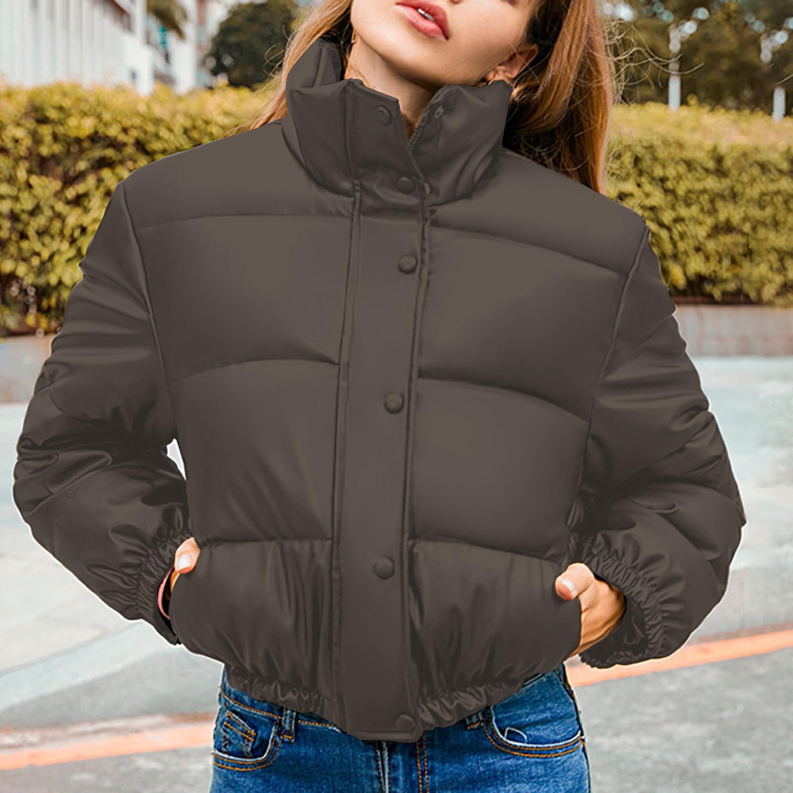 Chaqueta Mujer Abrigo Entretiempo Invierno Cazadora Plumiferos，Chaqueta corta acolchada cuello mujer abrigo invierno ropa exterior informal ligera térmica