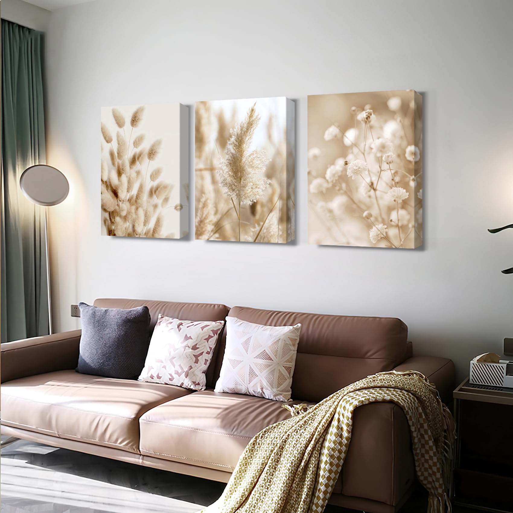 3 Pcs Wooden Framed Canvas Wall Art Set Bohemian Sage Green Canvas Prints Poster Geometric Line Beige Green Pictures for Living Room Bedroom Dinning Room Hallway Stairs Wall Decor 30x40cm x3pcs — view 526