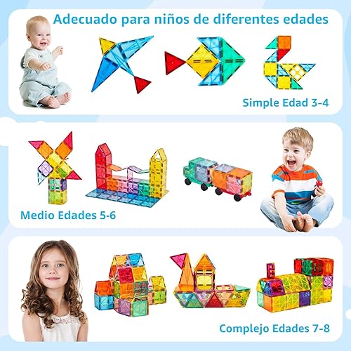 Miniatura 4 de Azulejos de Construcción Magnéticos, Set de Construcción de 134 Piezas con Imanes Grandes, Bloques Magnéticos, Juguetes de Apilamiento STEM 3D