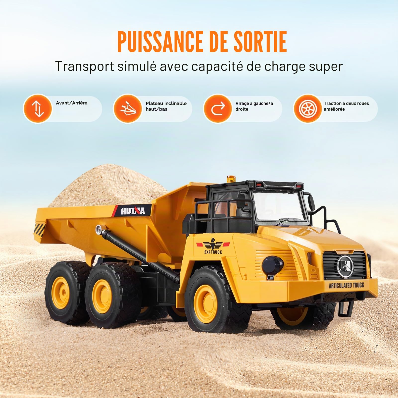 VEVOR Camion à Benne Basculante Télécommandé, 11 Canaux, Camion-Benne RC 1:16, Jouet Véhicule Construction, Cabine Métal, Lumière, 2 Piles Rechargeables, pour Enfants, Garçons, Filles, 8 Ans et Plus