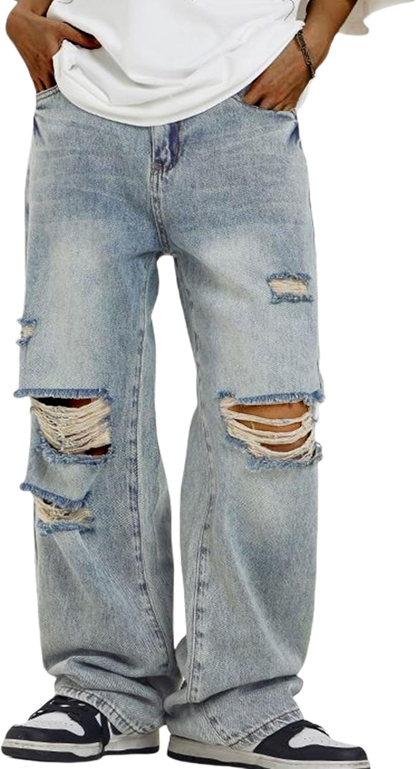 Men's Baggy Ripped Jeans Y2k Wide Leg Grunge Skater Togo Ubuy
