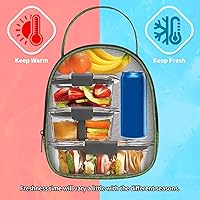 Vista 5 de Joymee Lonchera aislada para mujeres y hombres, bolsa enfriadora reutilizable para adultos, linda bolsa organizadora con bolsillo frontal con Verde