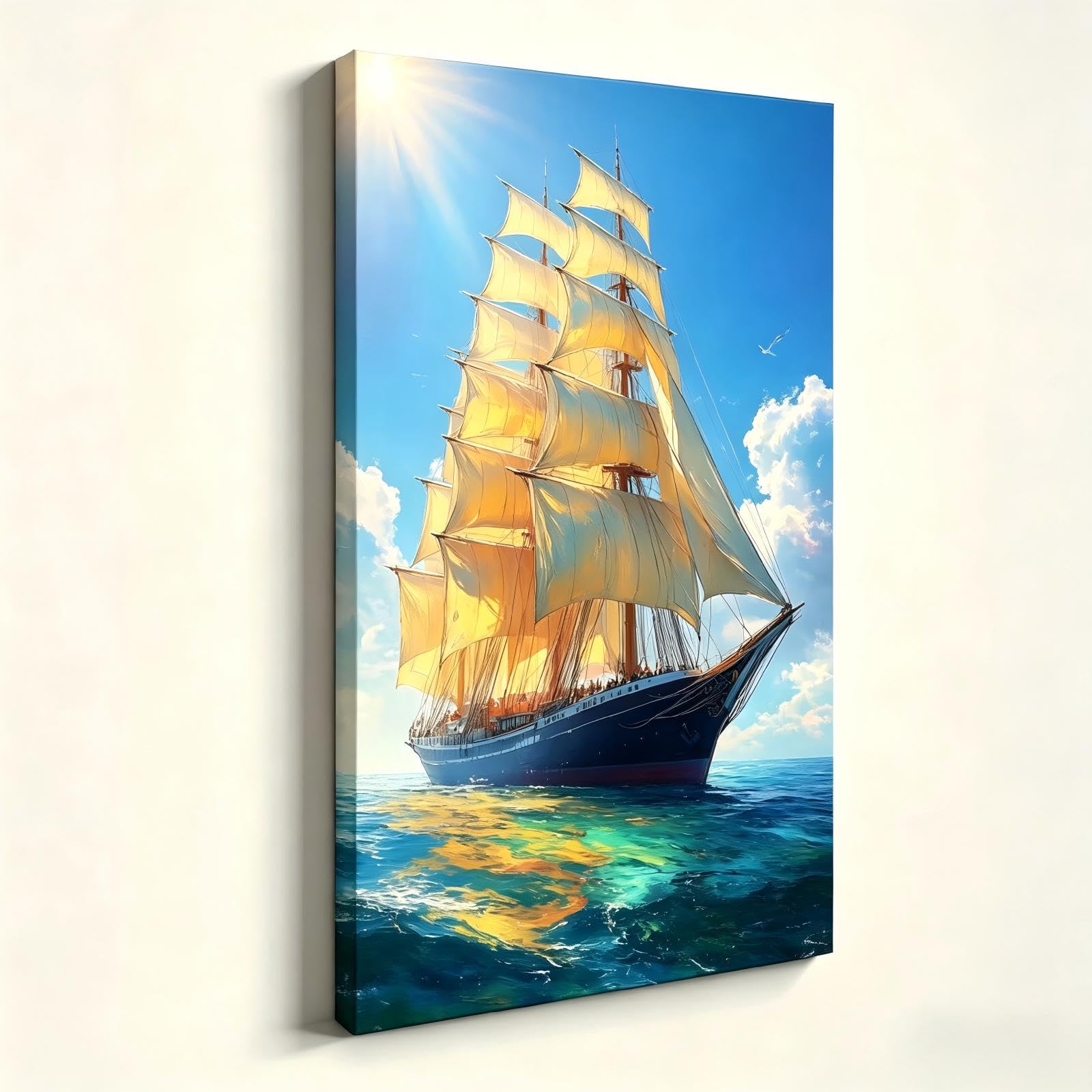 RGsixiot Canvas Wall Art Nautical Vertical Tall Ship Ocean Seascape