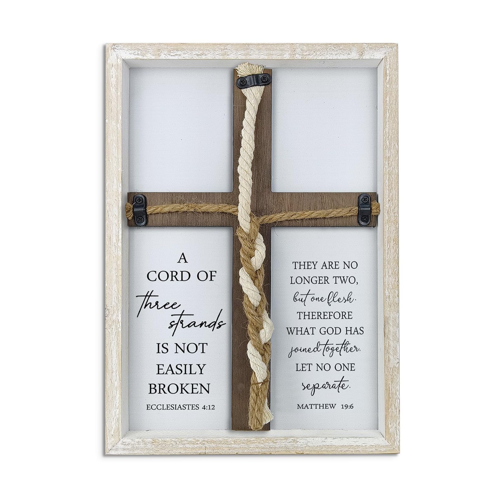 A Cord of Three Strands Wedding Sign 15"X10" Three Strands Braid Wall Decor Anniversary Religious Gifts for Couple Cross to Braid or Tie God's Knot, Symbolic of Unity (White)