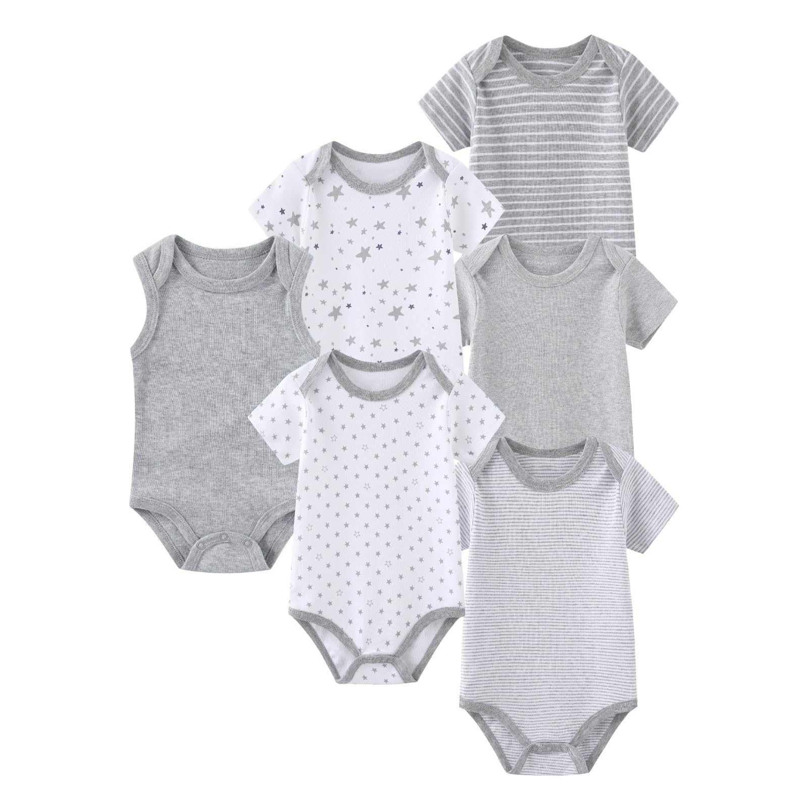 BABYSOLIS 6 Pack Unisex Baby Boy Girl Romper 0-12months Infant Short Sleeve Bodysuit New Born Soft Cotton One-Piece Clothes