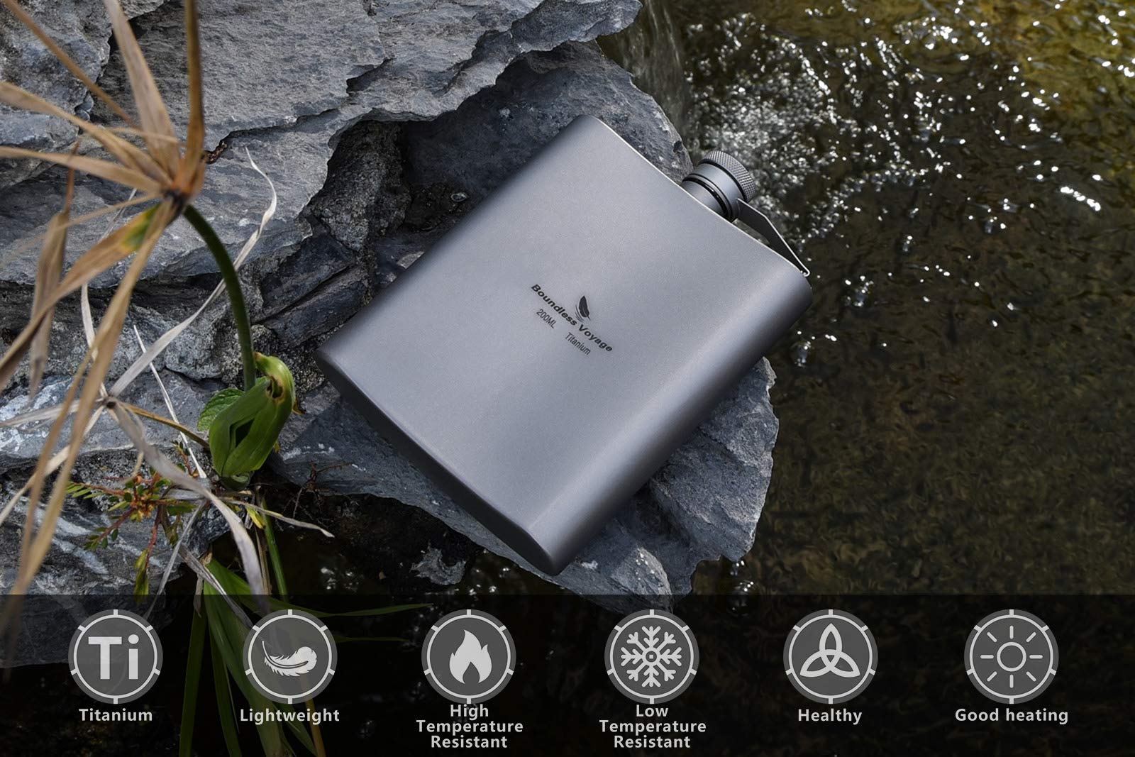 iBasingo 200ml Ensemble De Tasses à Sake en Fiole De Titane avec Entonnoir, Camping en Plein Air Flacon De Whisky Alcool, Tasse à Vin Flagon
